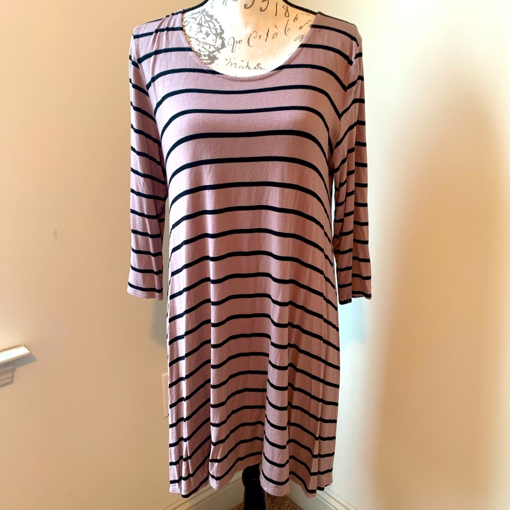 Soft Neutral Dress with Black Stripes